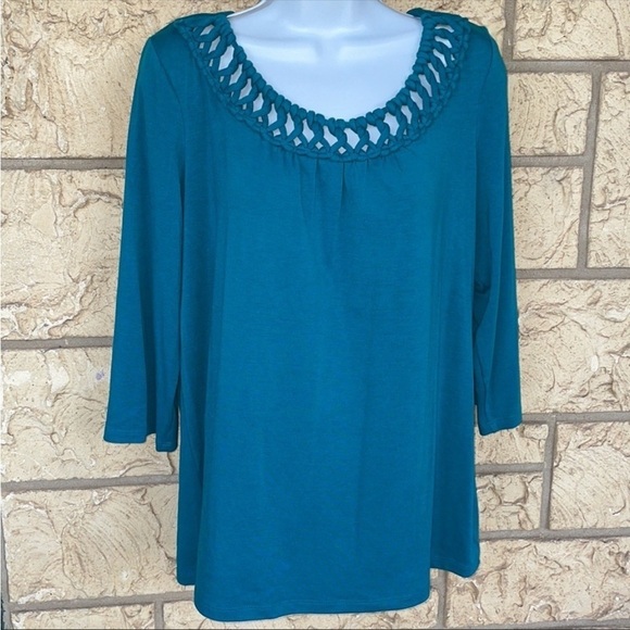 Turquoise Tunic Top Flowy Flow Size Large Casual Career work Blouse - Picture 2 of 12
